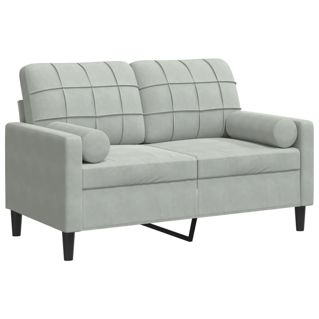 Sofá 2 lugares - sofá fixo + almofadas decorativas 120cm veludo cinza-claro