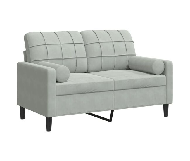 Sofá 2 lugares - sofá fixo + almofadas decorativas 120cm veludo cinza-claro