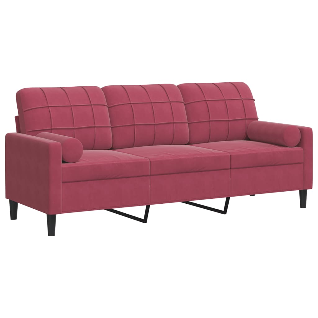 Sofá 3 lug. - sofá fixo + almofadas decorativas 180cm veludo vermelho tinto
