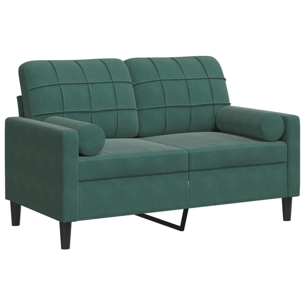 Sofá 2 lug. - sofá fixo c/ almofadas decorativas 120 cm veludo verde-escuro
