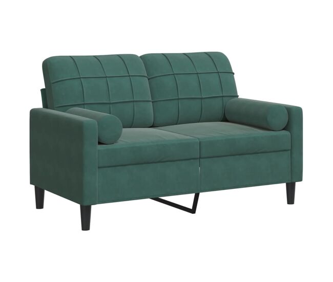 Sofá 2 lug. - sofá fixo c/ almofadas decorativas 120 cm veludo verde-escuro