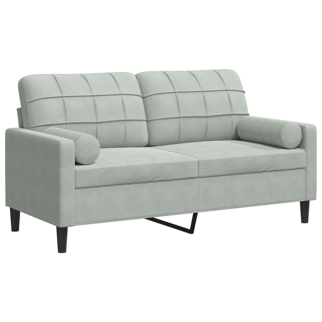 Sofá 2 lugares - sofá fixo + almofadas decorativas 140cm veludo cinza-claro