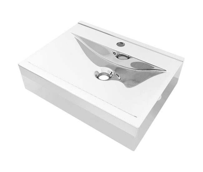 Lavatório - lavabo - pia de banheiro com extravasamento 60x46x16 cm cerâmica prateado
