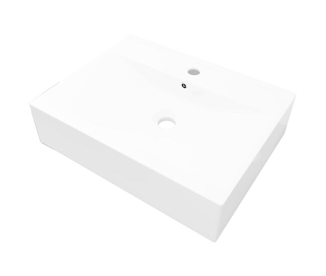 Lavatório - lavabo - pia de banheiro cerâmico retangular luxososo branco, furo torneira 60x46cm