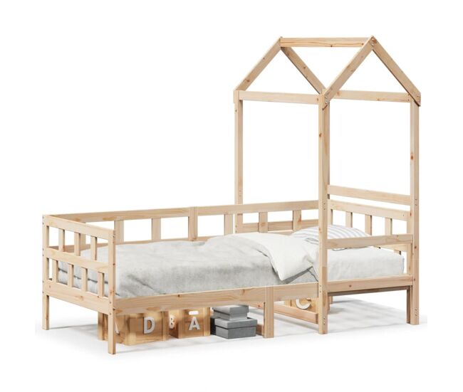 Cama infantil - cama para crianças com telhado 80x200 cm madeira de pinho maciça