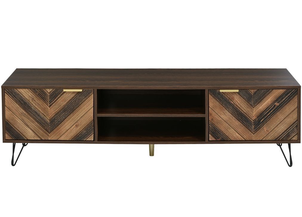 Móvel tv efeito madeira, 2 portas e 2 nichos abertos, castanho, 155x38x48cm