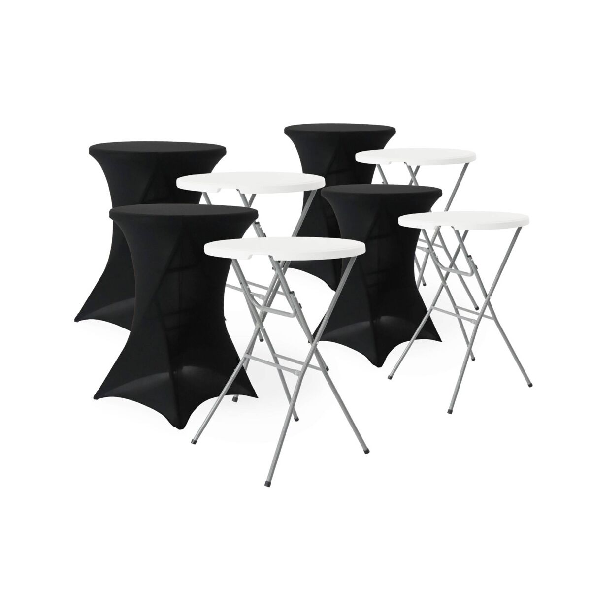 Mesa de recepção dobrável de acier com capa de proteção, set de 4, gala + cobertura x4, noir, 81x81x110 cm