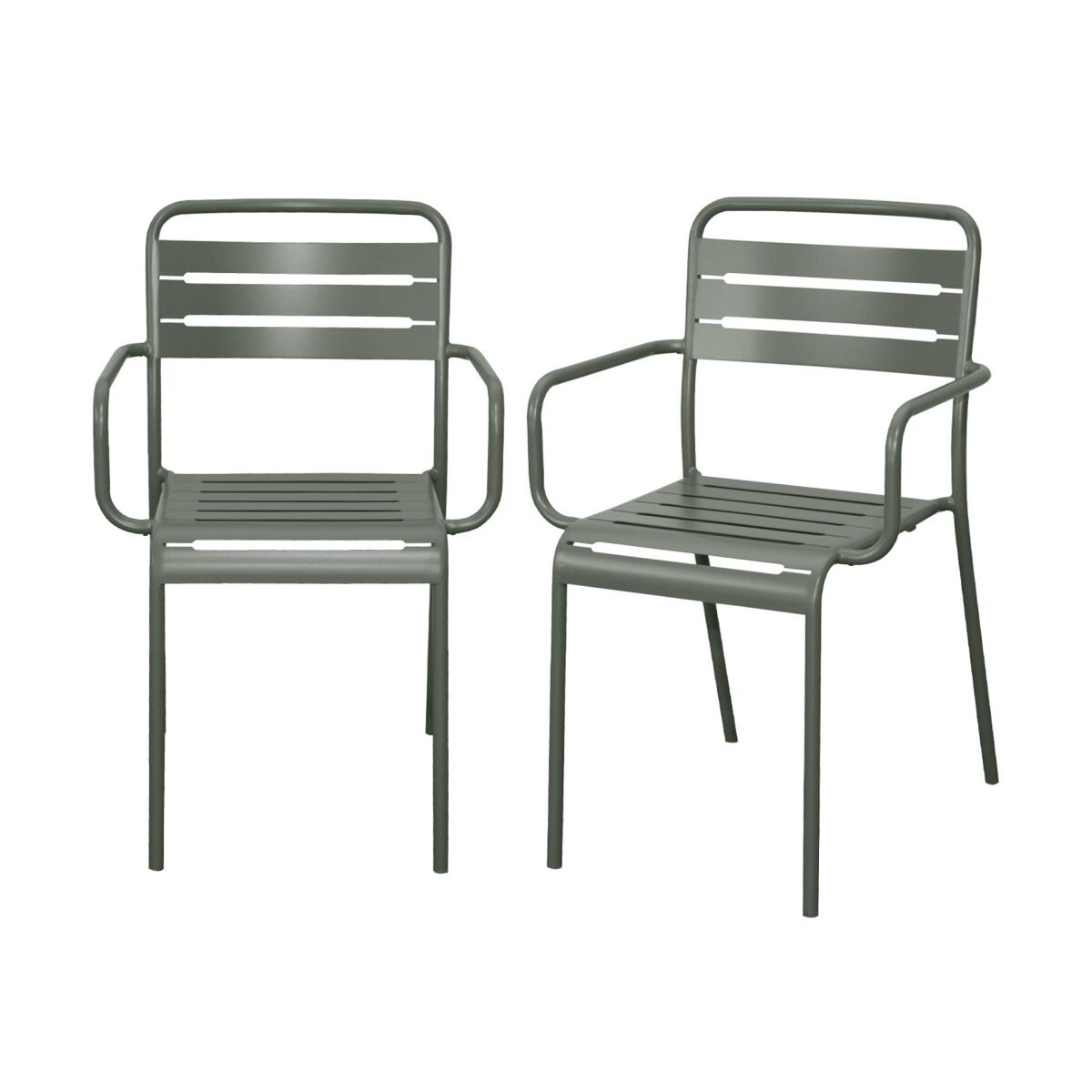 Cadeira de jardim em acier, set de 2, amelia, verde caqui, 50.4x53x79.5 cm