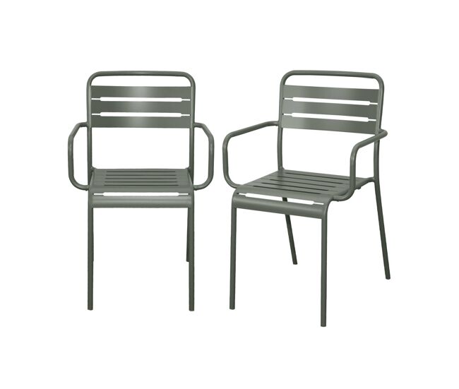 Cadeira de jardim em acier, set de 2, amelia, verde caqui, 50.4x53x79.5 cm