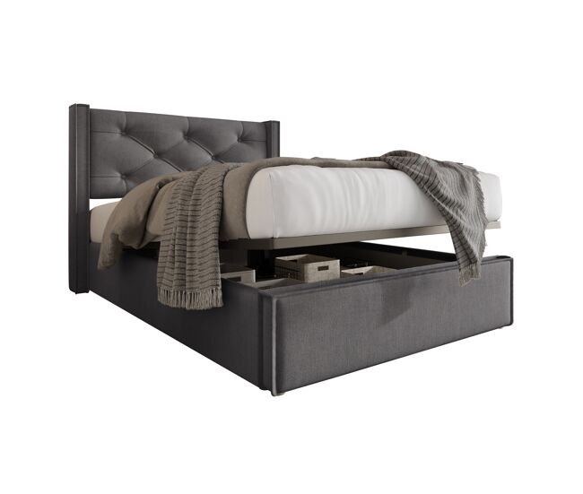 Cama de solteiro de algodão 90x200cm com armazenamento,cinzento oscuro