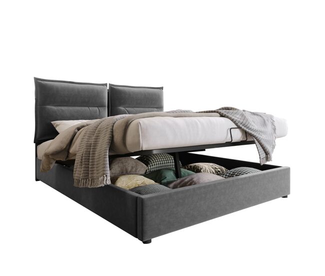 Cama de casal de veludo 140x200cm com armazenamento,cinzento