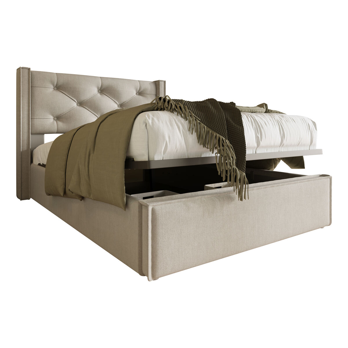 Cama de solteiro de algodão 90x200cm com armazenamento,cinza claro