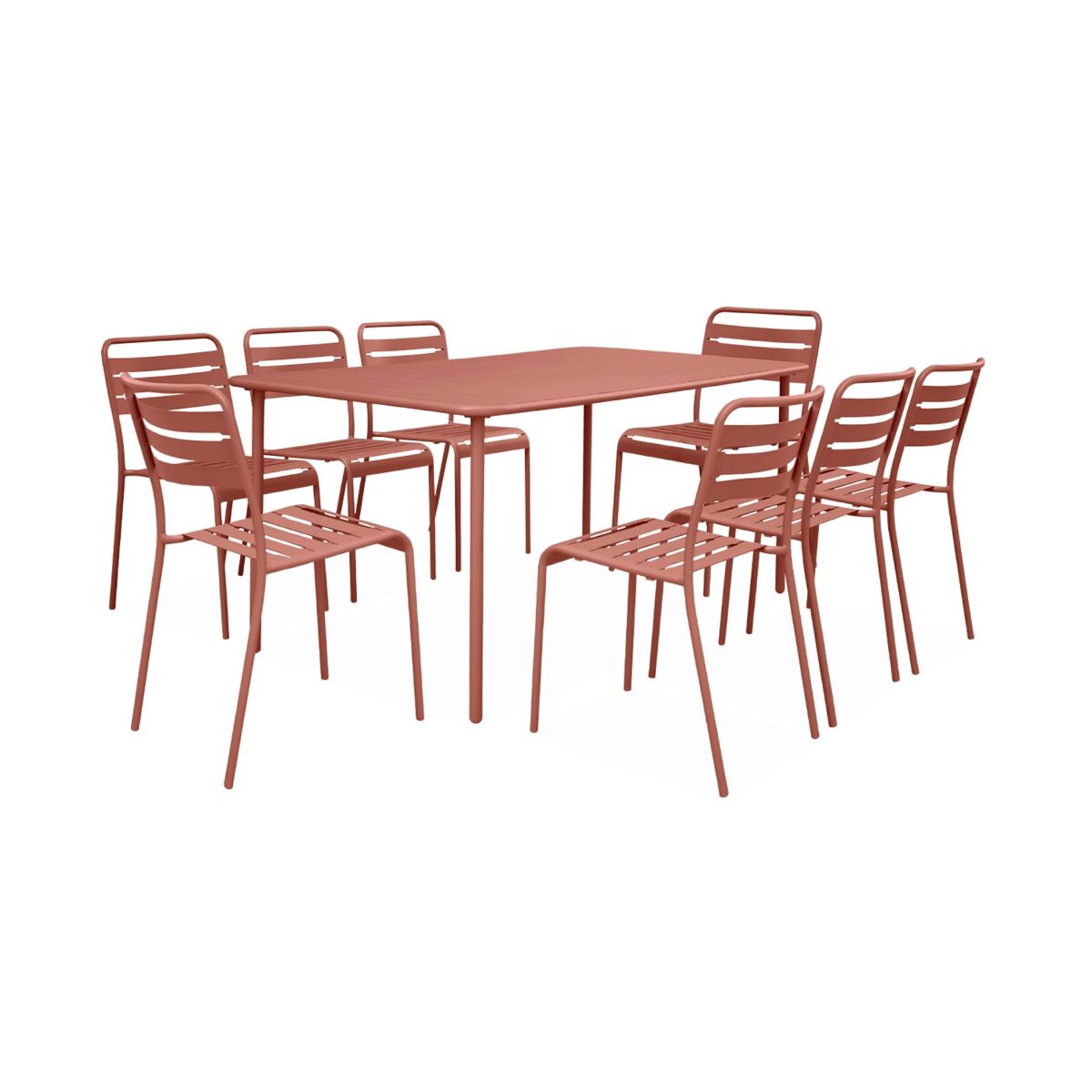 Mesa de jardim com 8 cadeiras de metal, amelia, terracota, 160x90x72.5 cm