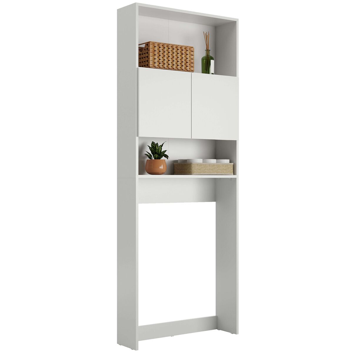 Prateleira de banheiro estilo contemporâneo lois em melamina branca com 2 portas e 2 prateleiras