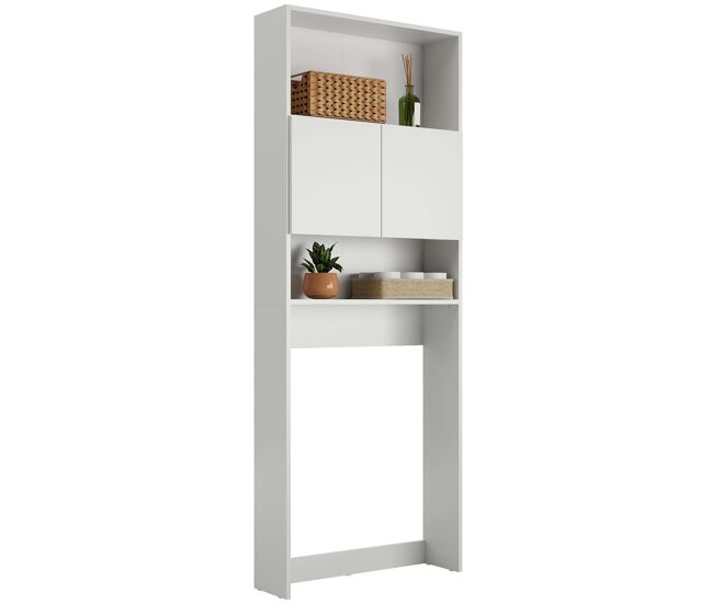 Prateleira de banheiro estilo contemporâneo lois em melamina branca com 2 portas e 2 prateleiras