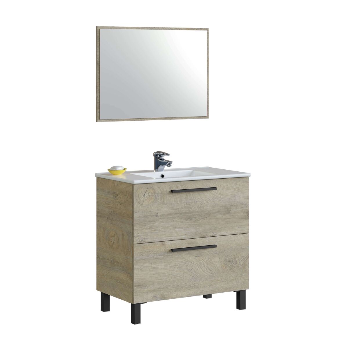 Móveis de banheiro athenea natural style na cor carvalho do alasca com espelho 80x80x45 cm (com pia de cerâmica)