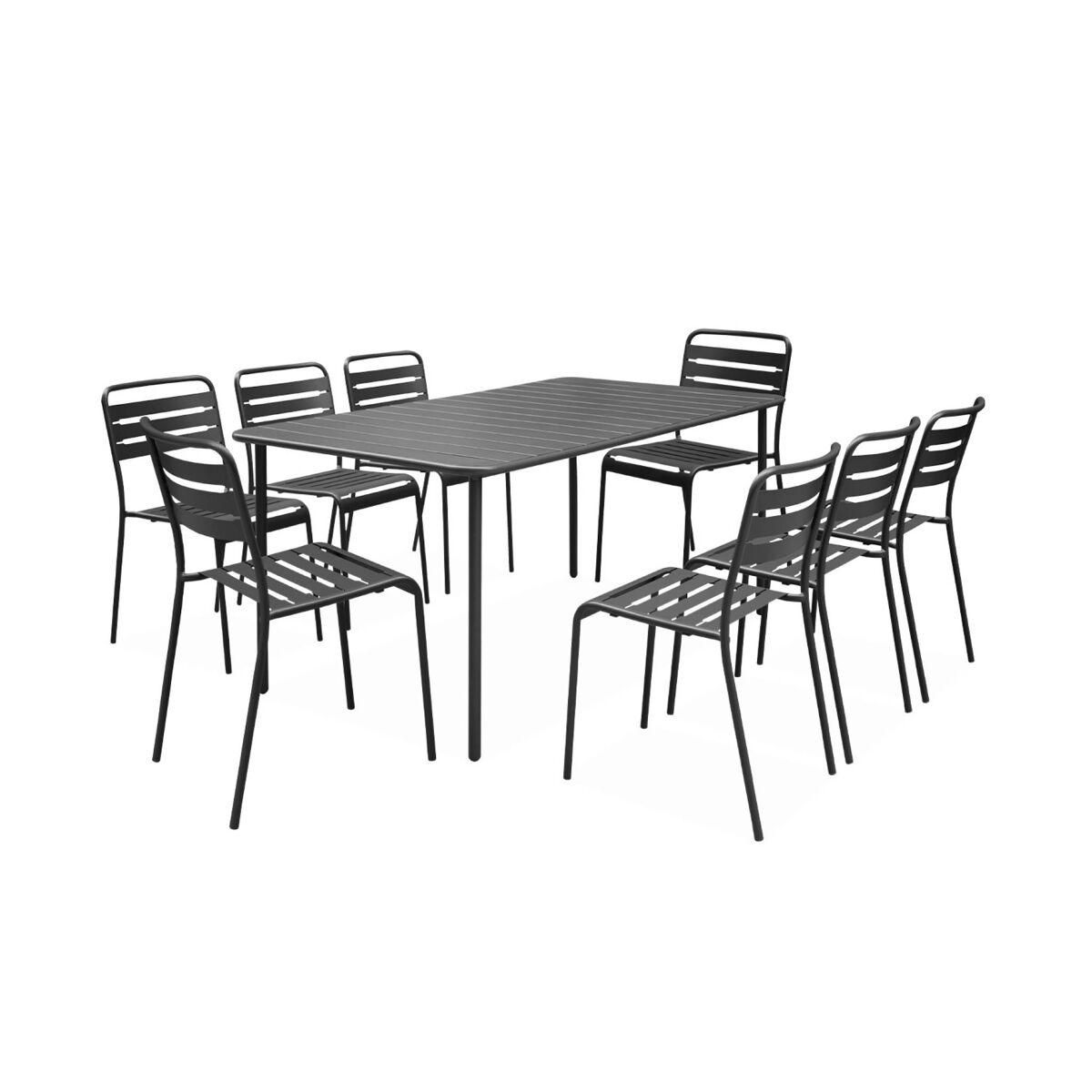 Mesa de jardim com 8 cadeiras de metal, amelia, antracite, 160x90x72.5 cm