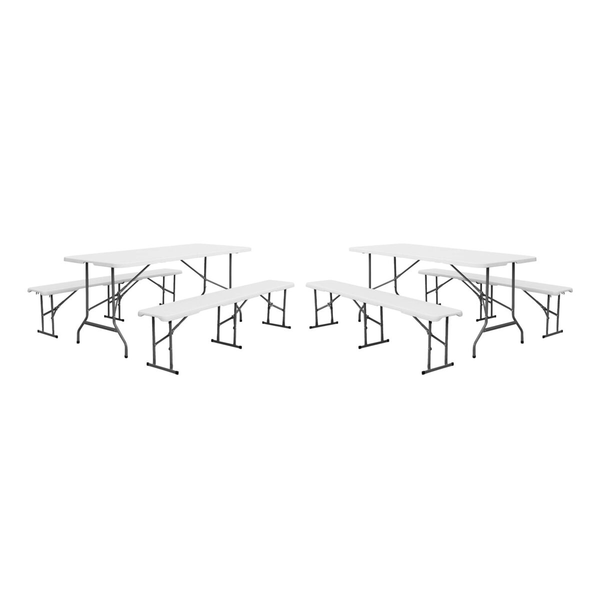 Mesa de recepção dobrável acier 2 bancos, set de 2, fiesta set, blanc, 180x69.5x73.5 cm