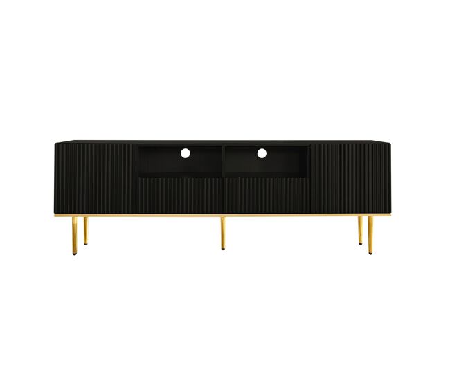 Móvel moderno para televisão - com 2 portas e 2 gavetas - pés metálicos - noir