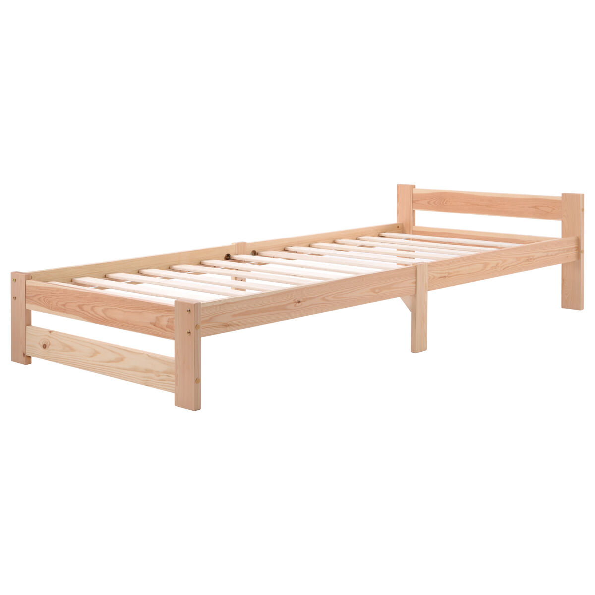 Simple Life Cama De Madeira Maciça, Cama Futon, Cama De Madeira Maciça Natural Com Cabeceira E Estrutura De Ripas, Natural (200X90cm) Transparente