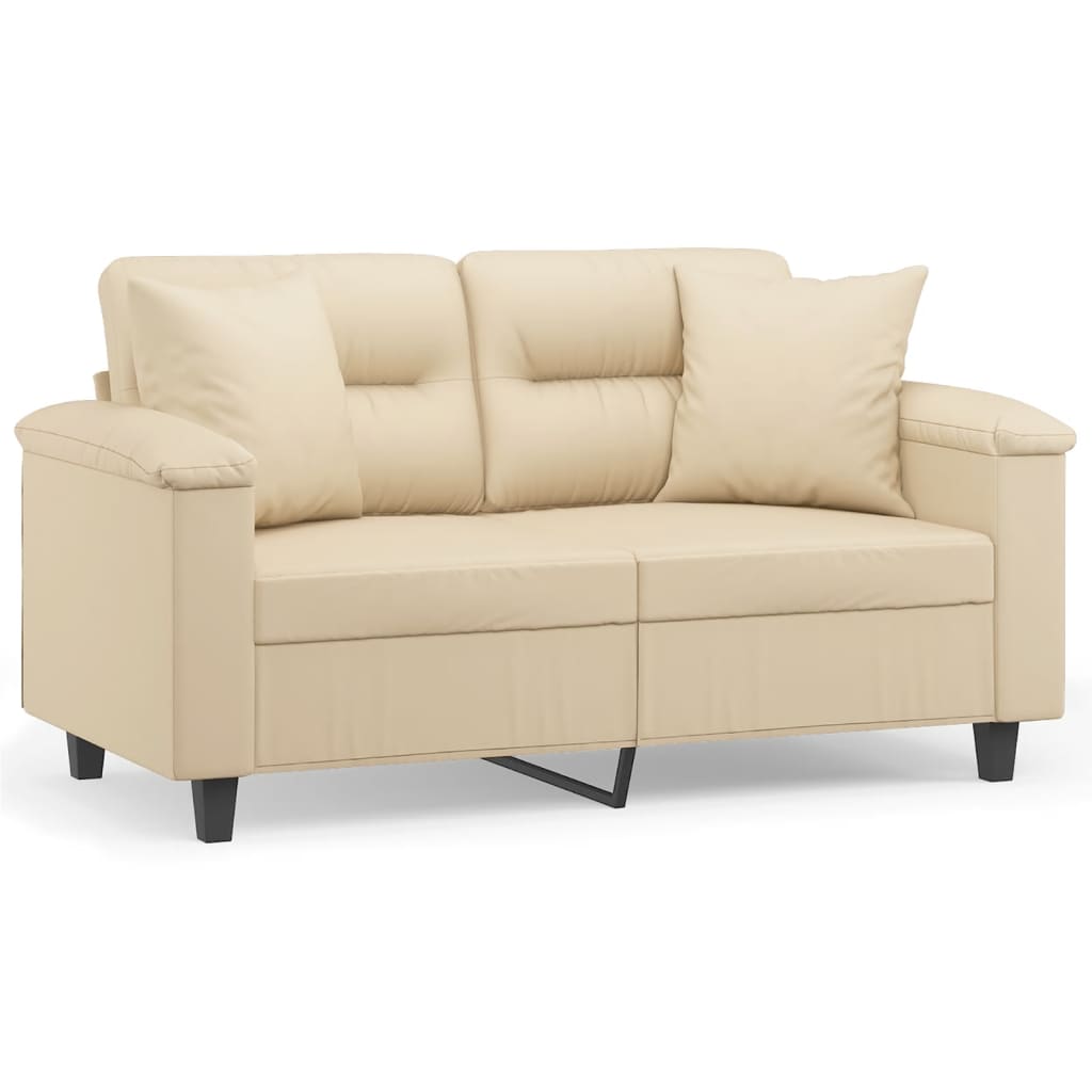 Sofá 2 lugares - sofá fixo c/ almofadas 120 cm microfibra cor creme