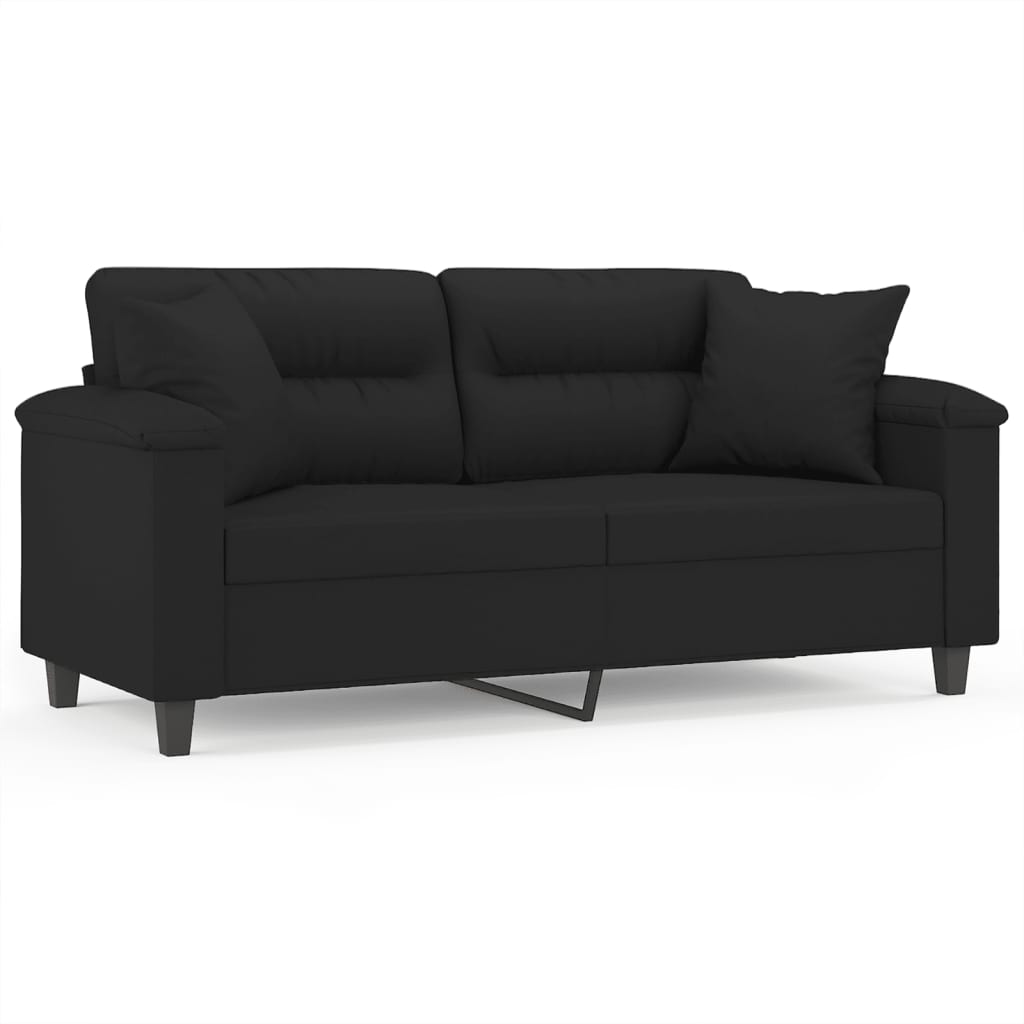 Sofá 2 lugares - sofá fixo c/ almofadas 140 cm microfibra preto