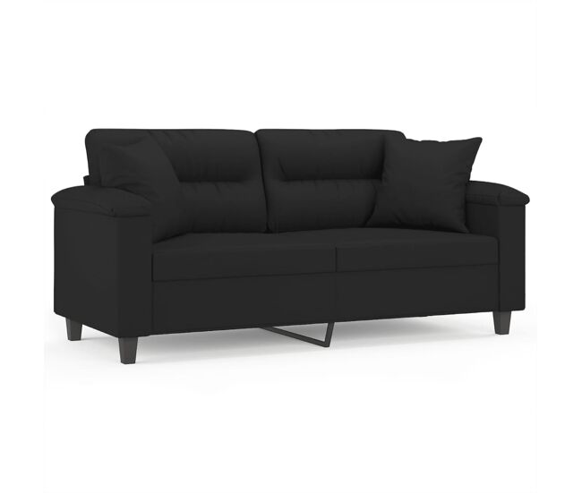 Sofá 2 lugares - sofá fixo c/ almofadas 140 cm microfibra preto