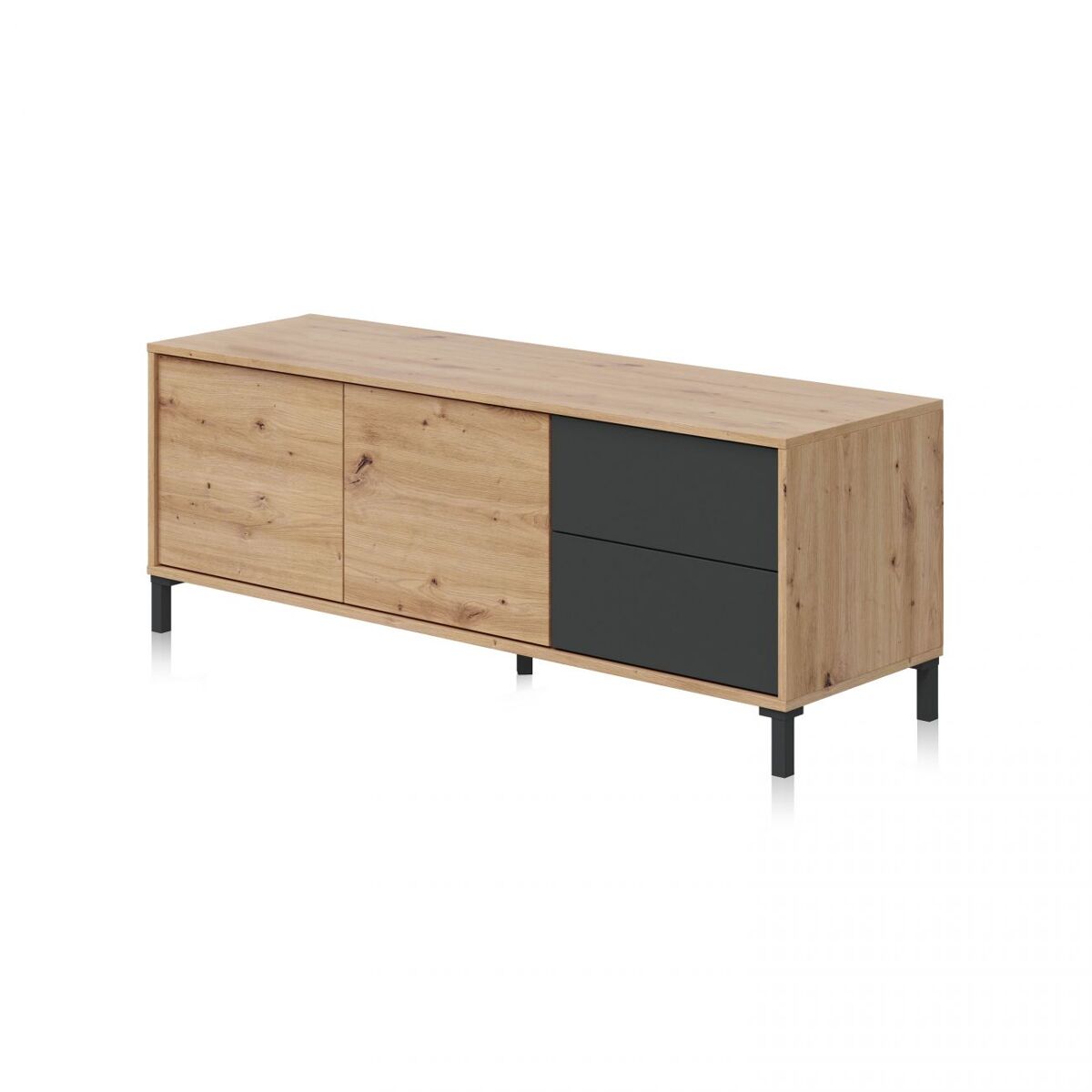 Móvel de tv com 2 gavetas e 2 portas, 130 cm, lea cinzento antracite - carvalho nodi 130 x 47 x 41 cm
