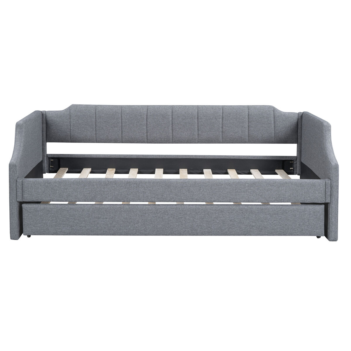 Cama de rodízio 90x190/200cm em tecido de linho - com estrado de molas - cinzento