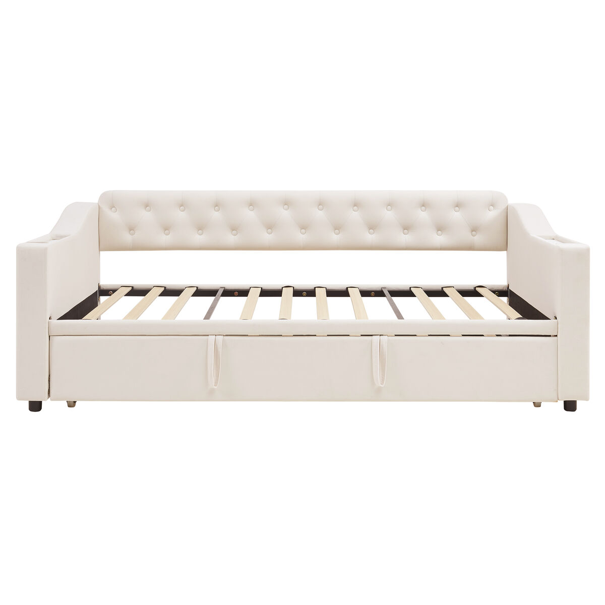 Cama com gavetão 90/180x190 cm - com tomadas e compartimento para arrumação - tecido aveludado - bege