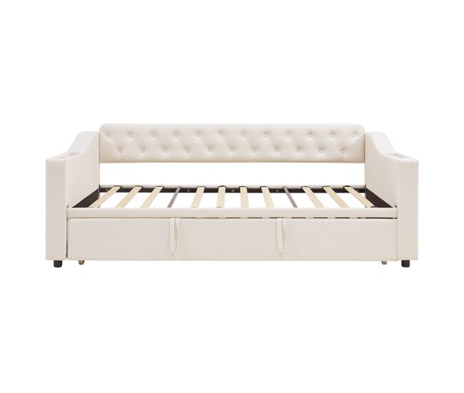 Cama com gavetão 90/180x190 cm - com tomadas e compartimento para arrumação - tecido aveludado - bege