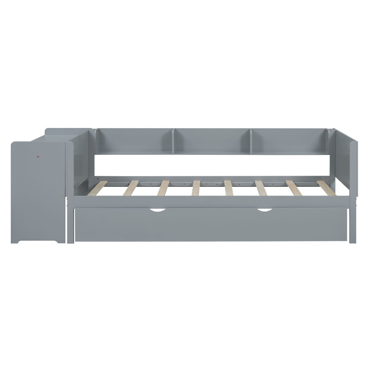 Cama individual 90x200 cm com cama de rodízio - com secretária lateral - cinzento