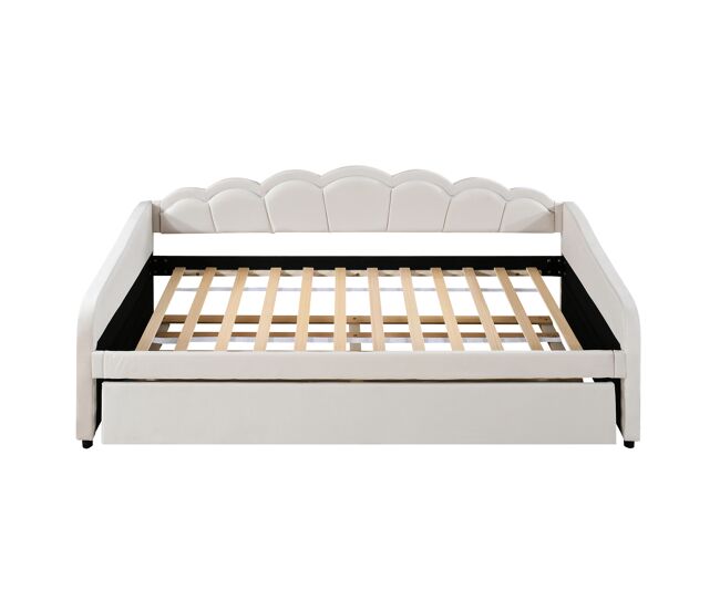 Cama divã com led 90x200cm + cama com gavetão 90x190cm - estofo em tecido de veludo - bege (colchão não incluído)