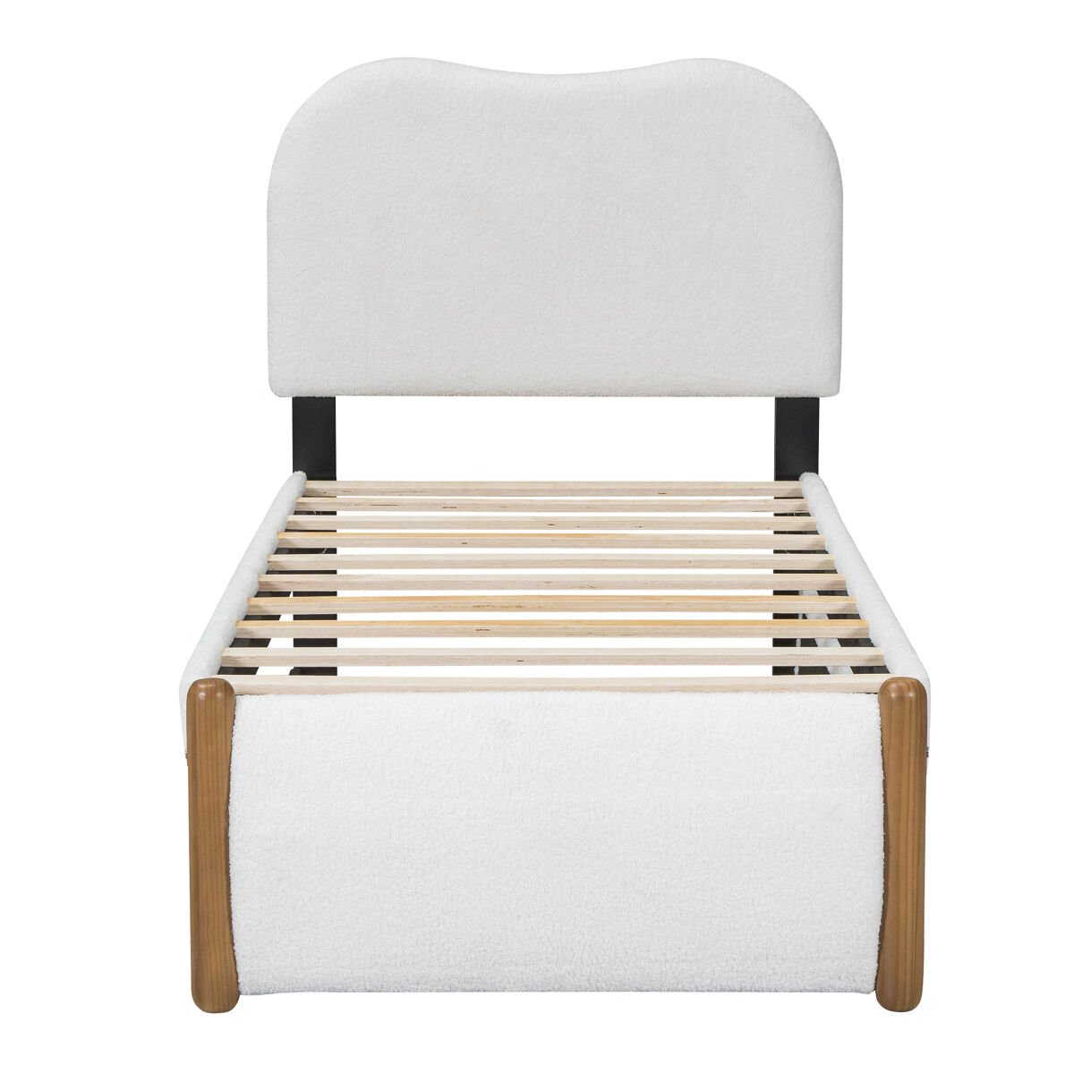 Cama estofada de pelúcia 90x200 cm - com cama de rodízio extraível 90x190 cm - com estrado de ripas de mdf - branco