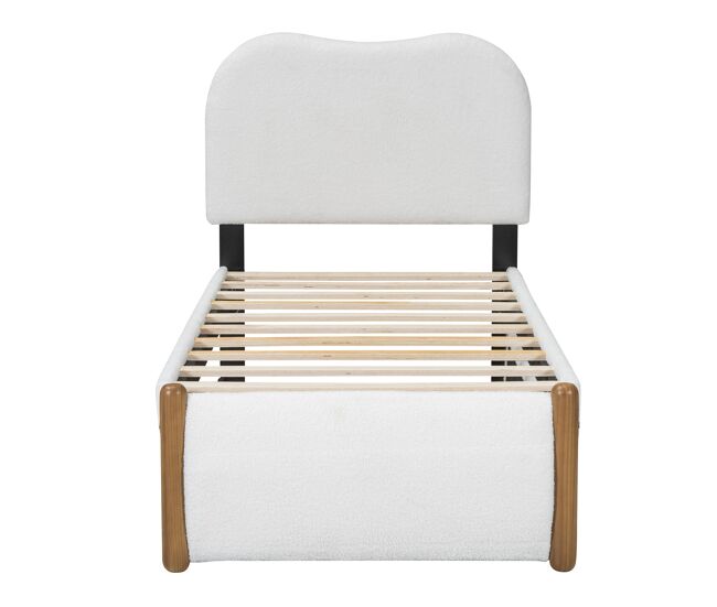 Cama estofada de pelúcia 90x200 cm - com cama de rodízio extraível 90x190 cm - com estrado de ripas de mdf - branco