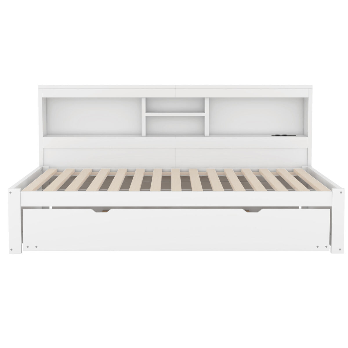 Divã 90x200cm com cama com gavetão 90x190cm - mesa de cabeceira com arrumação, led e tomadas - branco