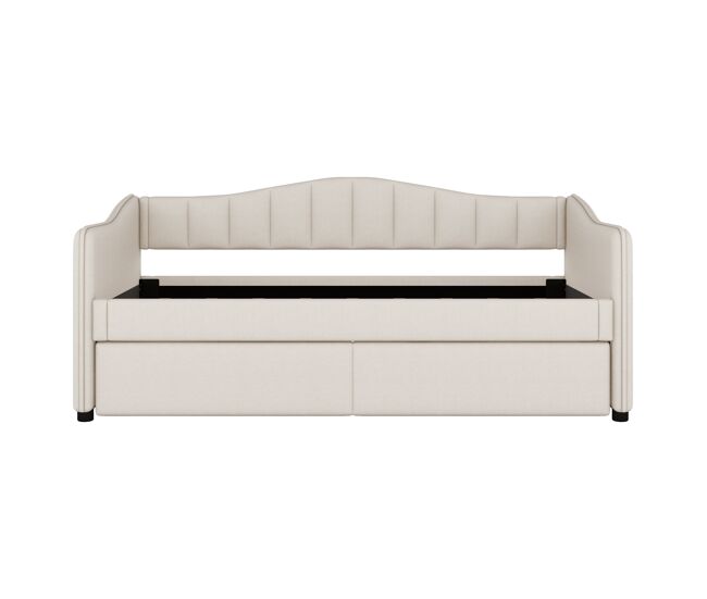 Cama individual 90x200 cm - sofá-cama extensível, luz ambiente, linho, estilo minimalista - bege