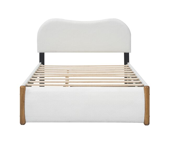 Cama estofada de pelúcia 140x200 cm - com estrado de molas extraível - com estrado de ripas de mdf - branco