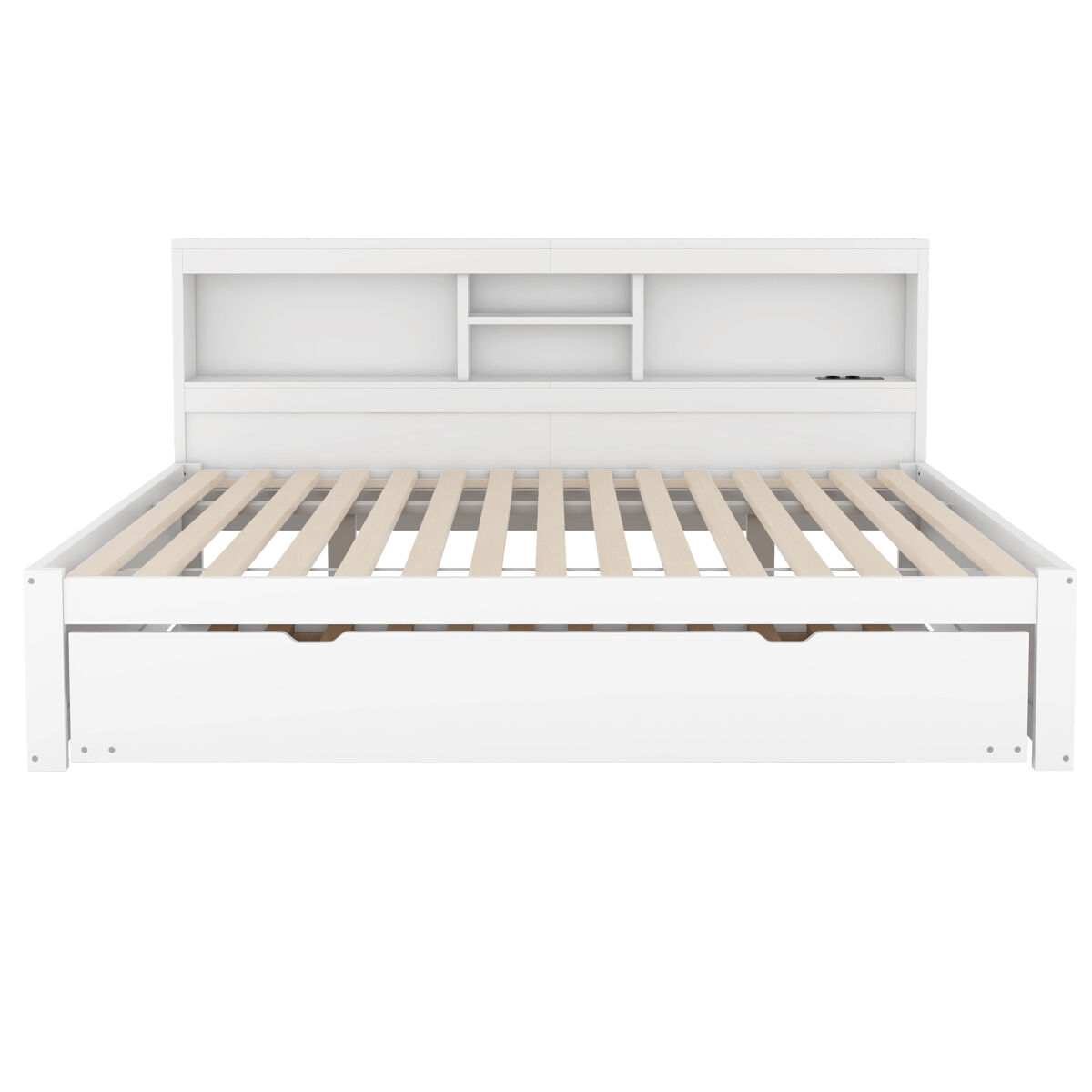 Divã de 140x200cm com cama com gavetão de 90x190cm - mesa de cabeceira com arrumação, led e tomadas - branco