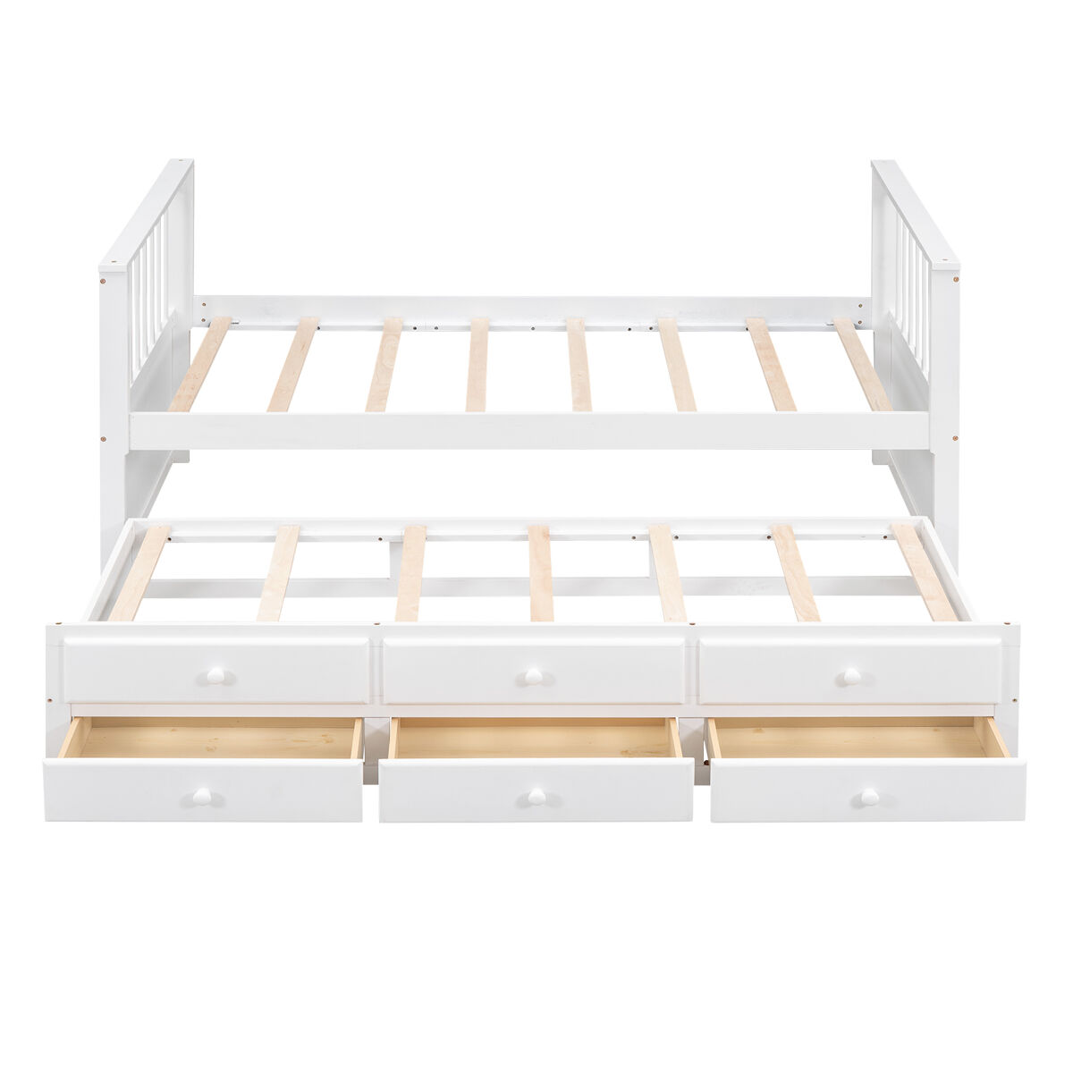 Cama de madeira 90x200 cm com cama de rodízio 90x190 cm - 3 gavetas - branco