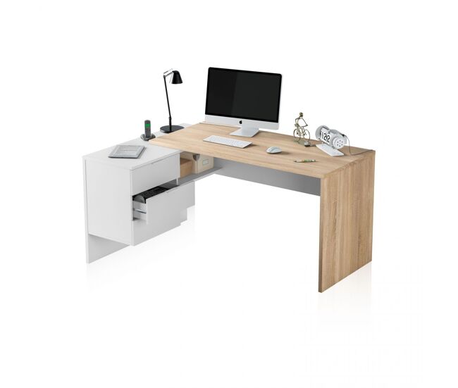 Mesa de secretária com 2 gavetas 145x102 work artik white (branco mate) - carvalho canadiano 145 x 73 x 102 cm