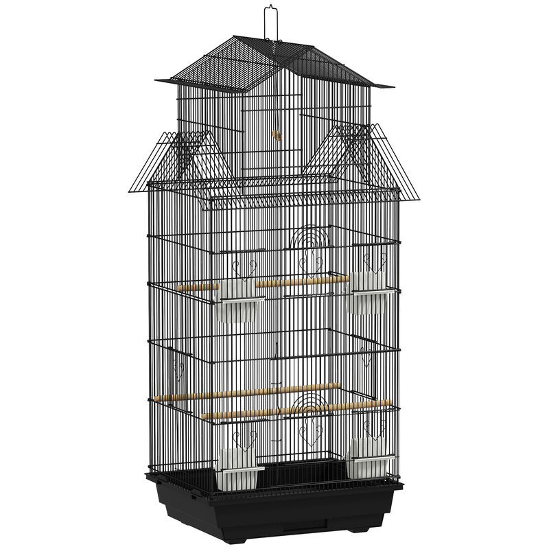 Pawhut gaiola de metal para pássaros com bandeja amovível gaiola para canários com 4 comedouros 3 poleiros e 1 baloiço para periquitos 50,5x41x104 cm