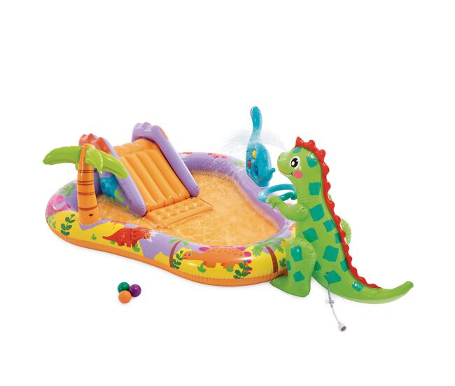 Intex dino park inflável centro de jogos aquáticos com tobogã e pulverizador