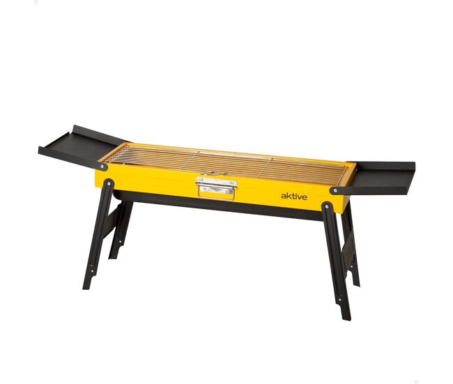 Aktive churrasqueira dobrável a carvão aço 89x22x32 cm com bandejas laterais