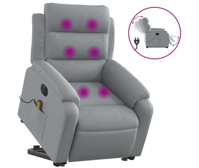 Vidaxl poltrona elétrica reclinável massagens tecido cinzento-claro