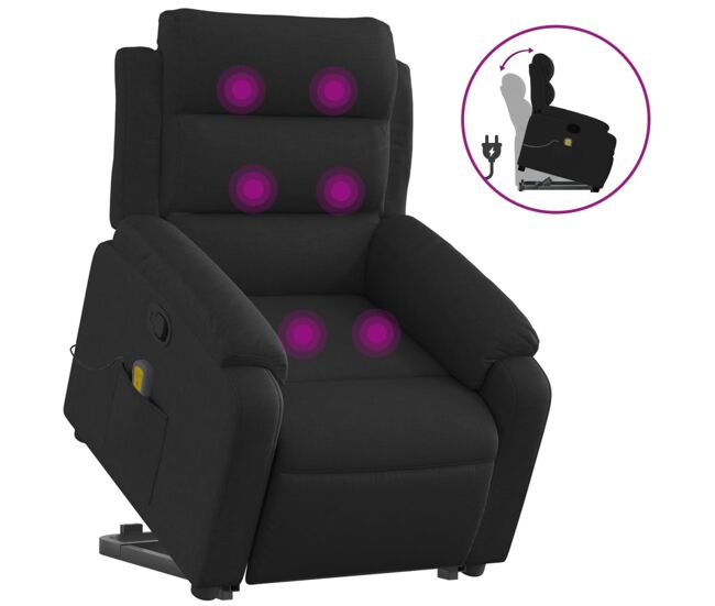 Vidaxl poltrona de massagens reclinável elevatória tecido preto