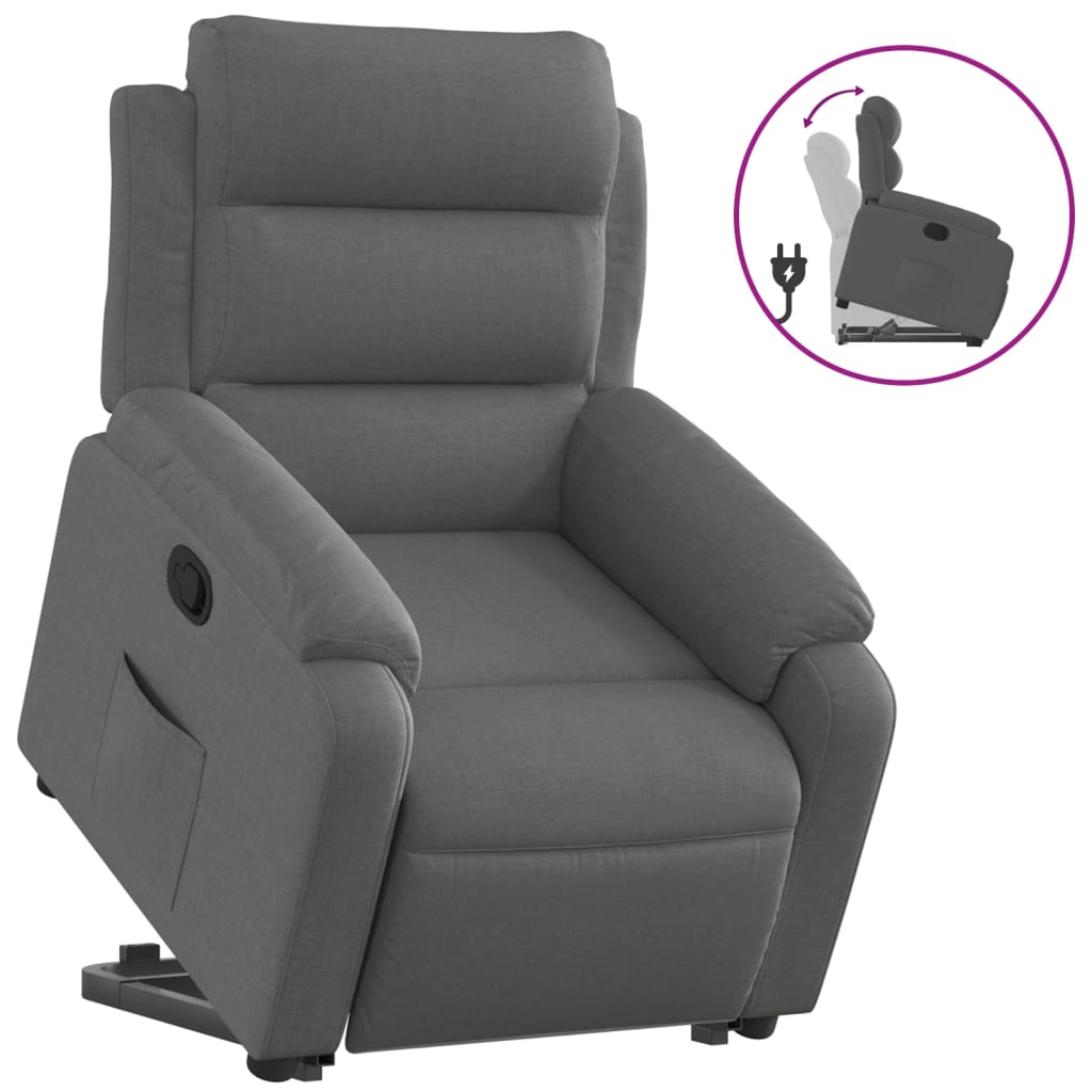 Vidaxl poltrona reclinável elevatória tecido cinzento-escuro