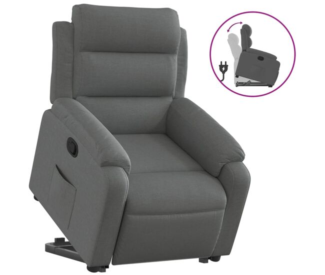 Vidaxl poltrona reclinável elevatória tecido cinzento-escuro