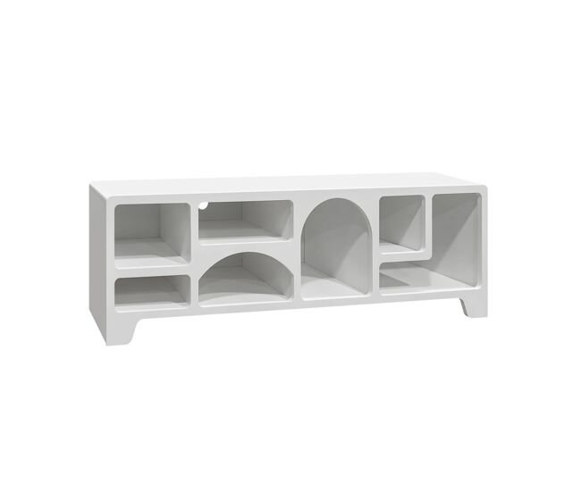 Móveis de tv orgânico com efeito de madeira blanche, 160cm, thessa, blanc, 160x40x50 cm