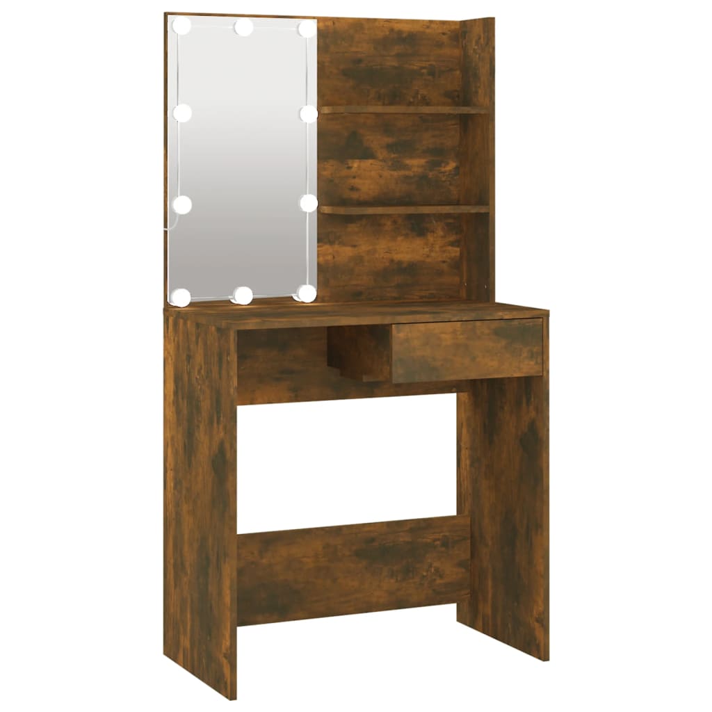 Vidaxl toucador com leds 74,5x40x141 cm cor carvalho castanho